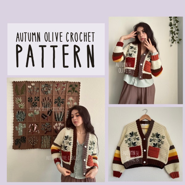 Wzór szydełkowy - Kardigany ogrodowe, 25 roślin w 1 pakiecie, rozmiar wliczony, przyjazny dla początkujących, duży rozmiar