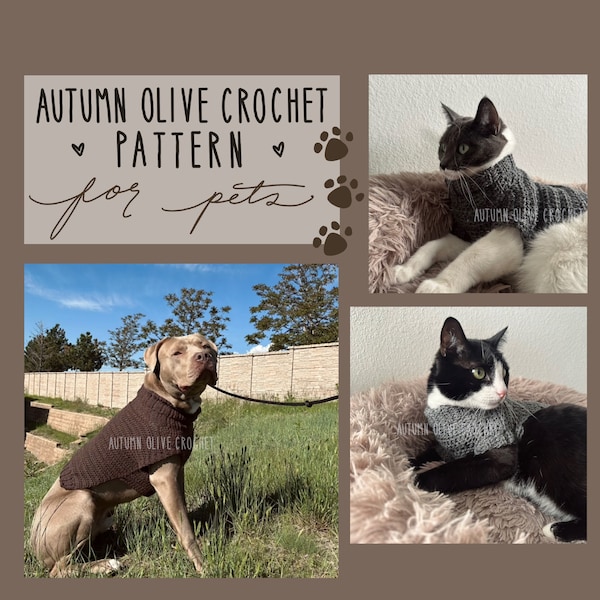 Crochet Pattern - Sweater for Pets - made to measure, perfect fit, customizable animal turtleneck pullover for dogs, cats, rabbits