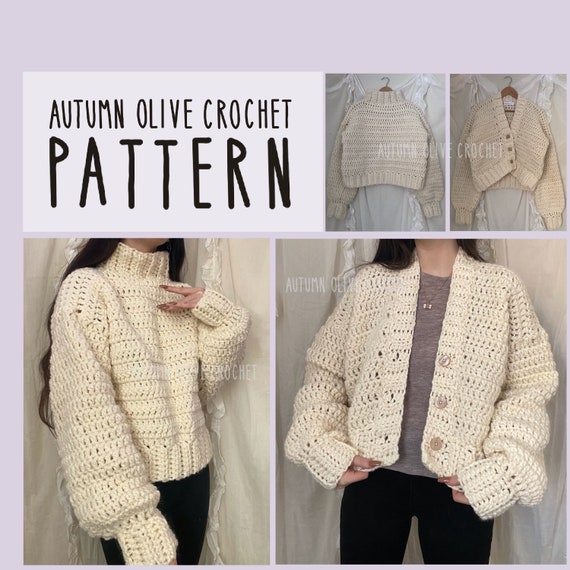 Crochet Pattern Seamless Pullover Cardigan 2 in 1 no sew sweater chunky bulky fast size inclusive