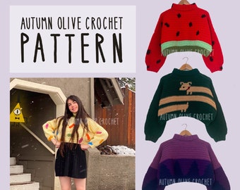Crochet Pattern - Mabel's Sweater Collection, 20 in 1, size inclusive, simple, quick, beginner friendly, cartoon, cosplay, pine