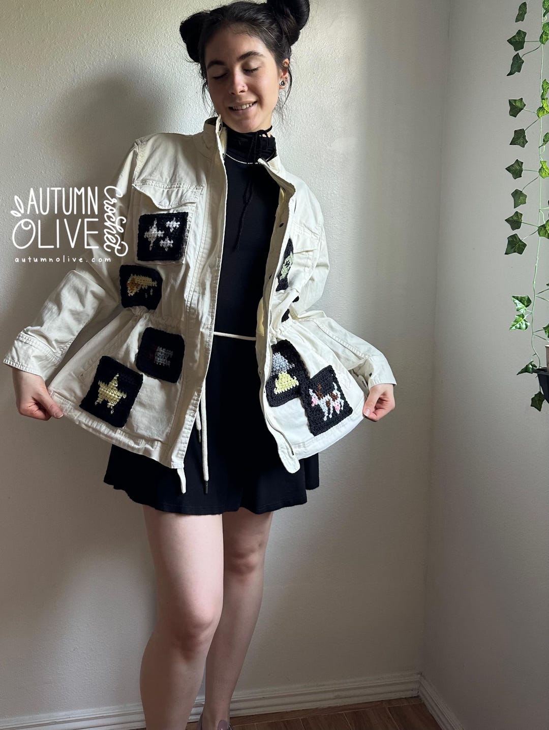 Space Journey Jacket — Hand Crocheted Cosmic Motif Graphics Sewn on ...