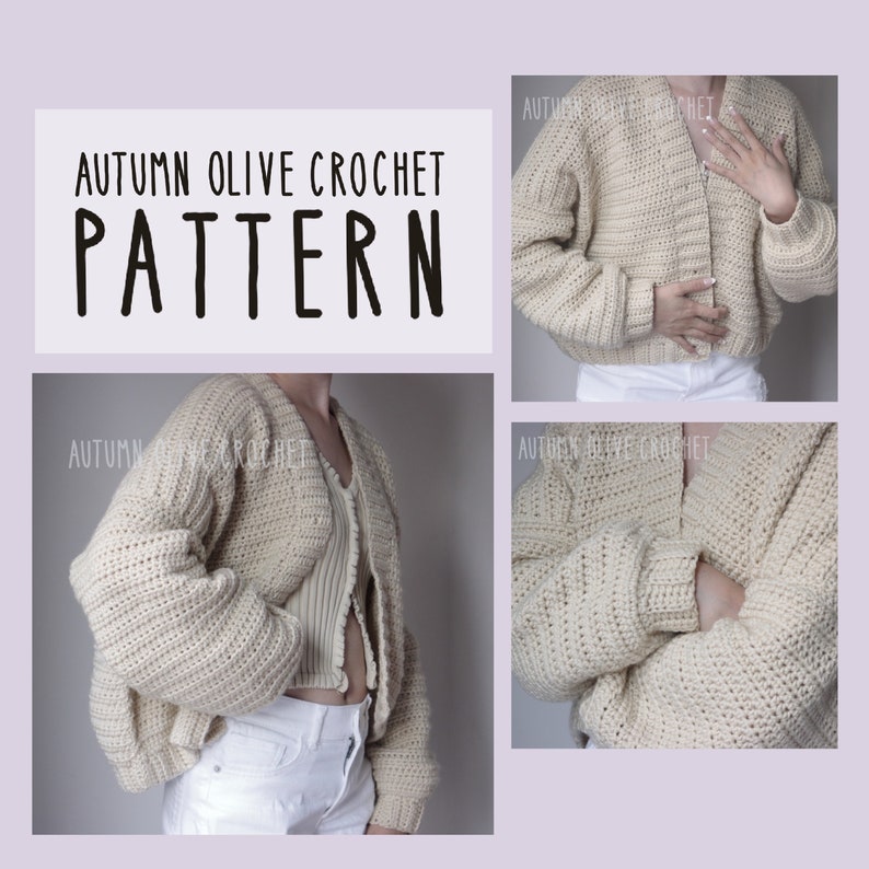 Crochet Pattern Autumn Olive Cardigan classy open front sweater pattern with optional buttons, pockets, size inclusive, made to measure image 2