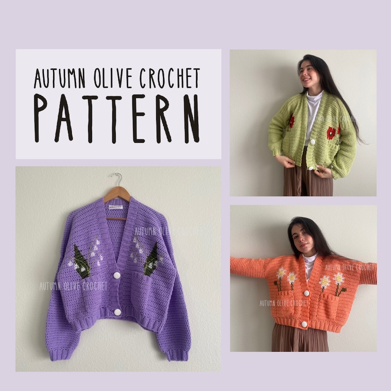Crochet Pattern Pocket Full of Posies Cardigans, 25 flowers in 1 variety pack bundle, size inclusive, beginner friendly, oversized image 5