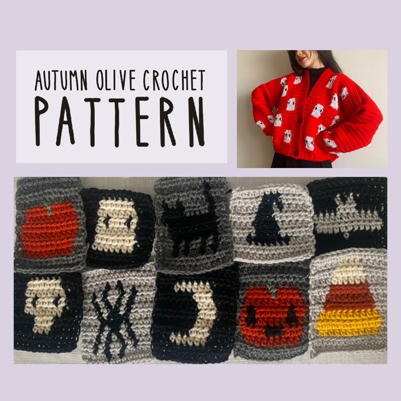 Crochet Pattern Halloween Cardigan 8 Different Graphics Etsy