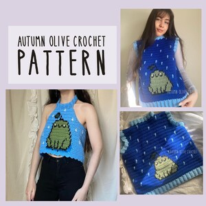 Crochet Graphic - Rainy Frog | tapestry colorwork pattern | PDF download