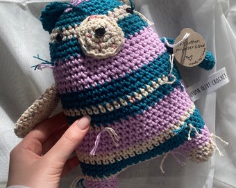 adoptable! 100% cotton scrap bear - “taffy”