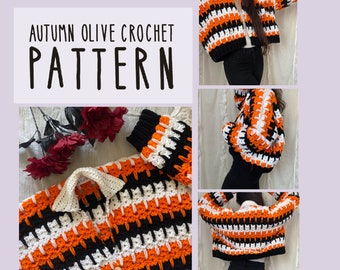 Patrón de crochet: cárdigan de gatos calicó, suéter con divertido patrón de gato, ideal para principiantes, moderno para todas las estaciones, multicolor.