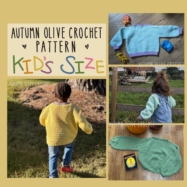 Crochet Pattern - KIDS oversized pullover - plain lightweight half double crochet staple piece compatible with colorwork graphics