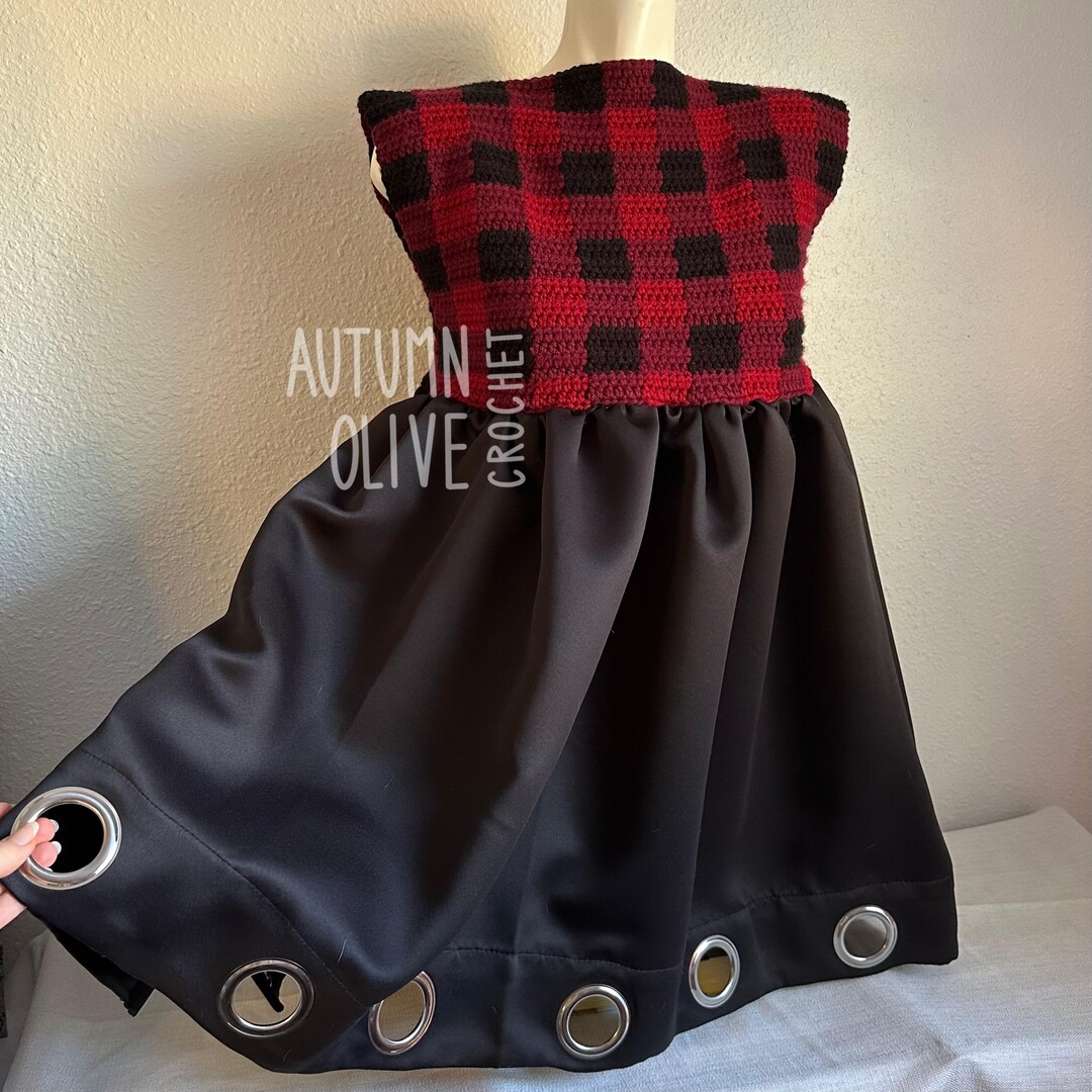 Buffalo Plaid Crochet Satin Curtain Babydoll Dress With Pockets Etsy