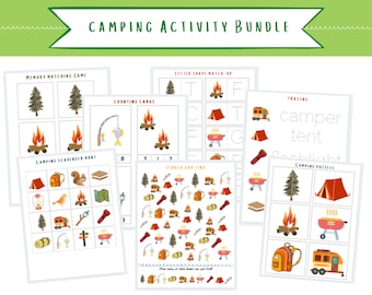 Camping Preschool Activity Bundle Printable, Toddler Digital Activities, Camping Scavenger Hunt, Bonus Camping Playdoh Mat