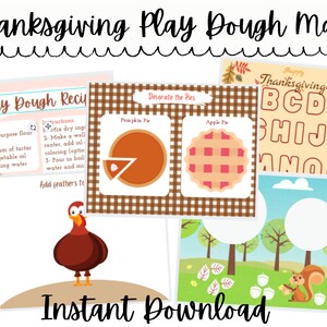 Thanksgiving Play Dough Mat Printable, Play Dough Recipes for Toddler Preschool Activity, Homeschool Learning