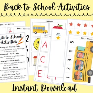 Back to School Activity Bundle Printable, Toddler and Preschool Sensory Bin Activities, Activity Bin Ideas for Kids