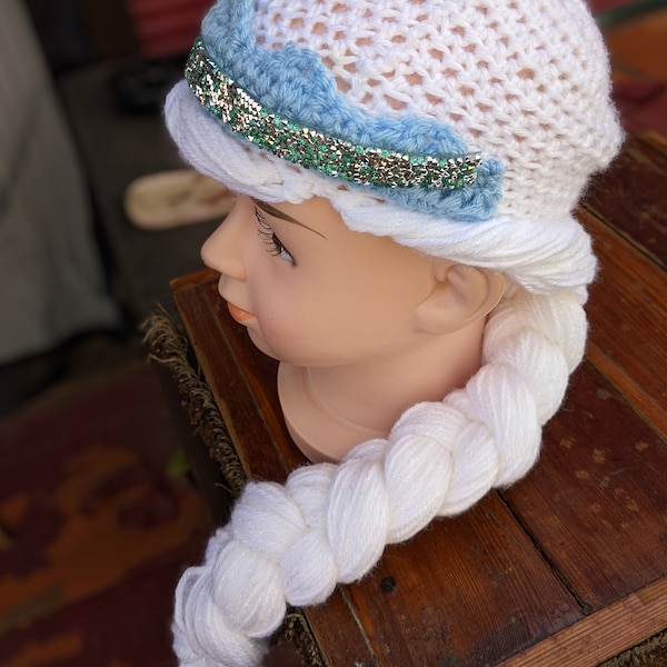 Elsa style yarn wig