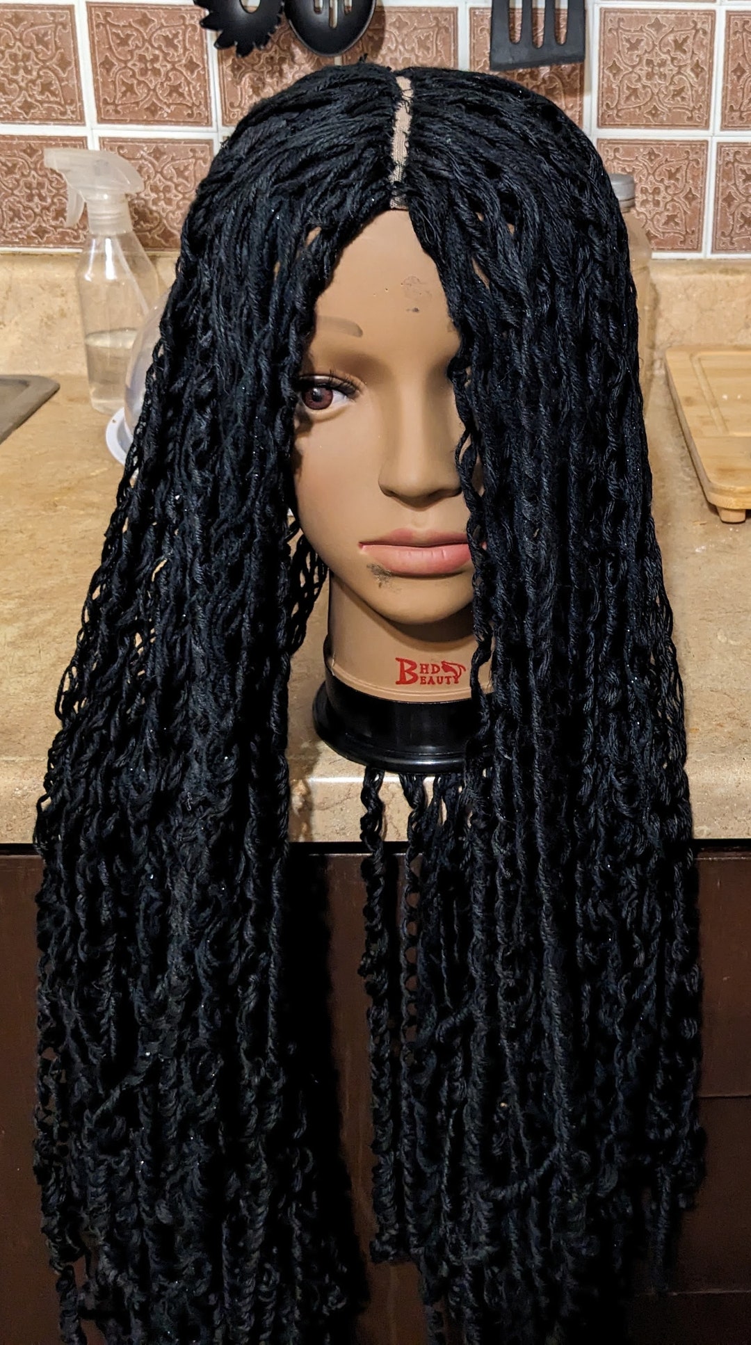 19 Inch Curly Black Yarn Wig Etsy
