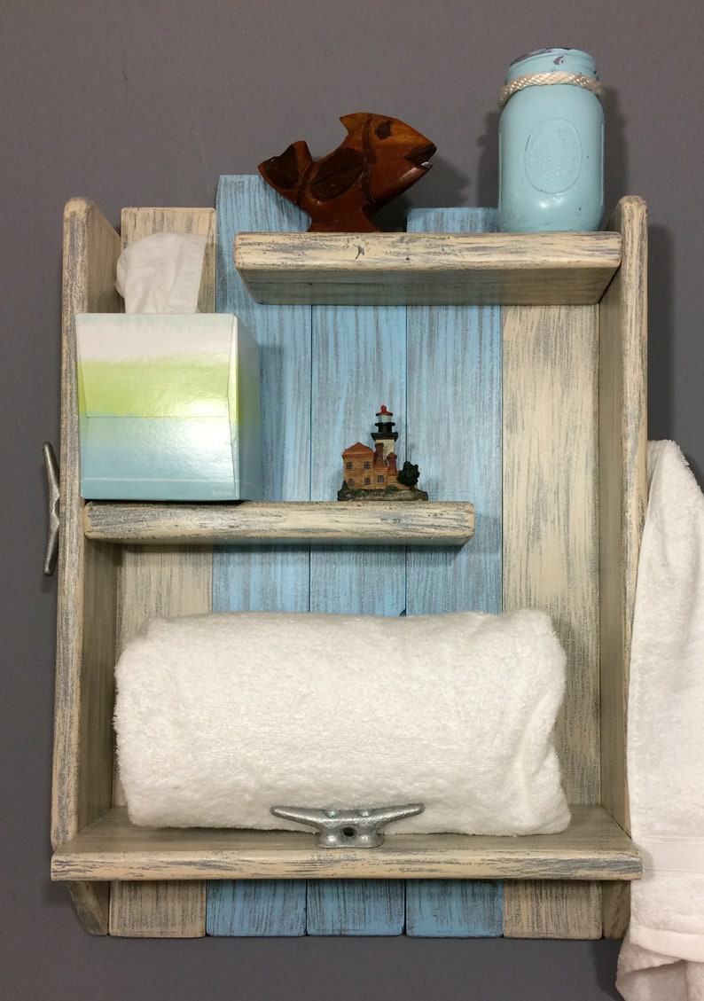 Beach bathroom wood shelves reclaimed wood shelf nautical Etsy