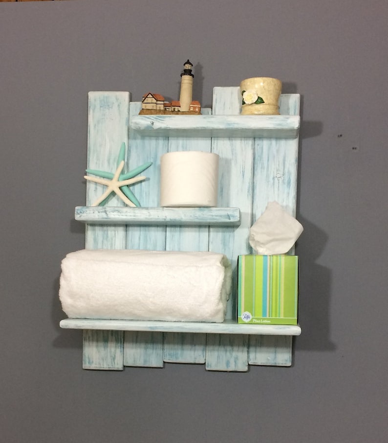 Bathroom Shelving Coastal Decor Shelf Aqua Stain Shelves Image 0