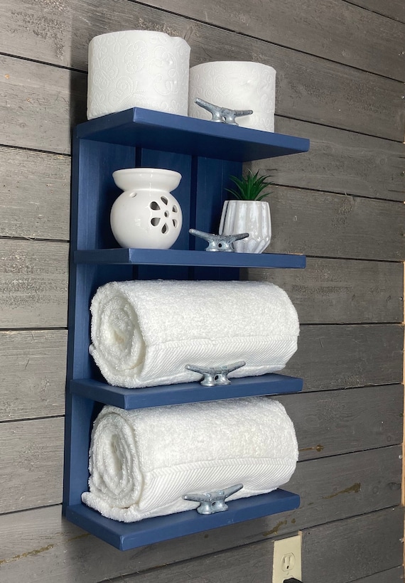 Shabby-Chic Whitewashed Wood Paper Towel Holder w/ Shelf