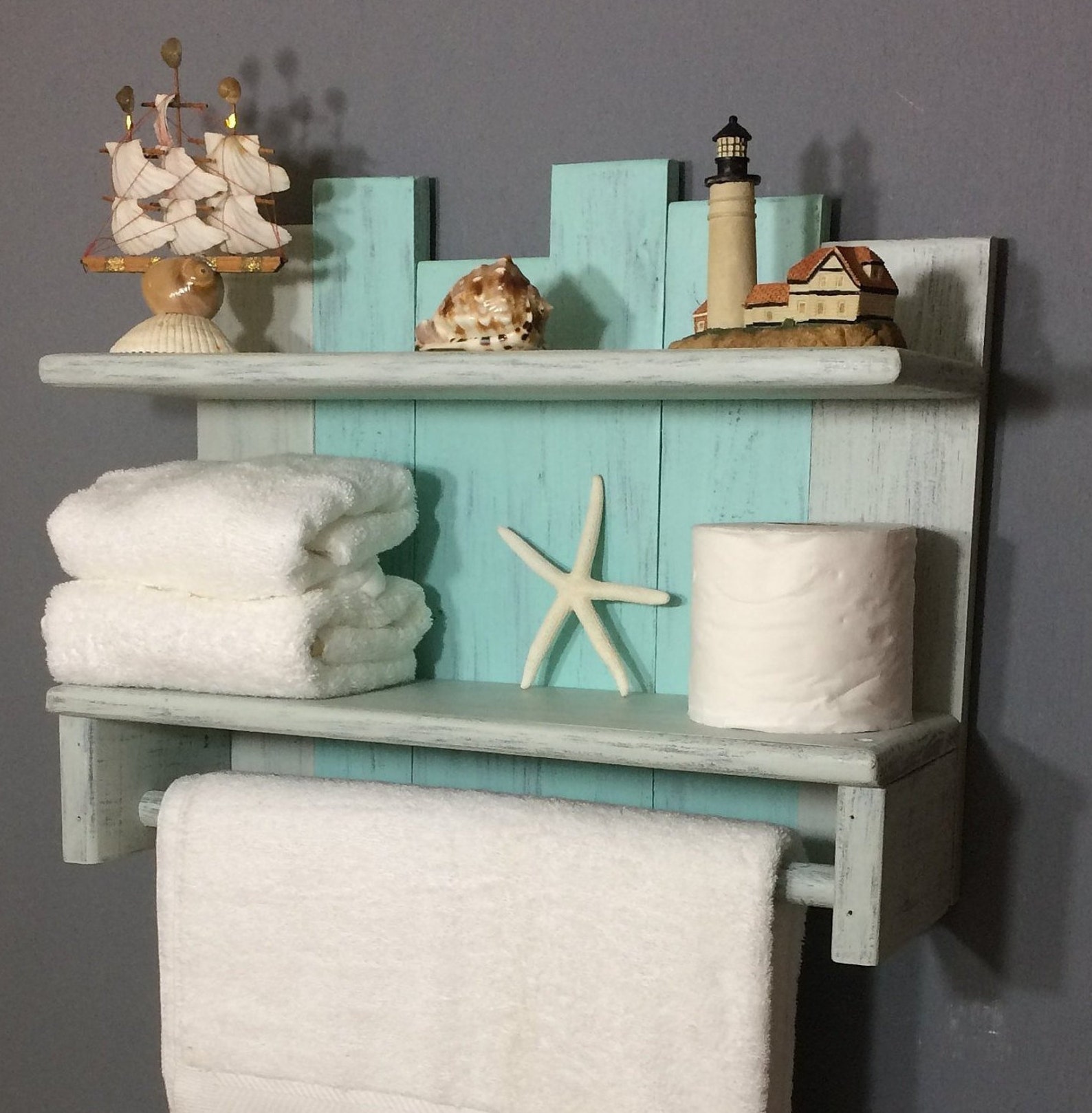 Bathroom Wall Shelf With Towel Bar Nautical Towel Rack With Etsy