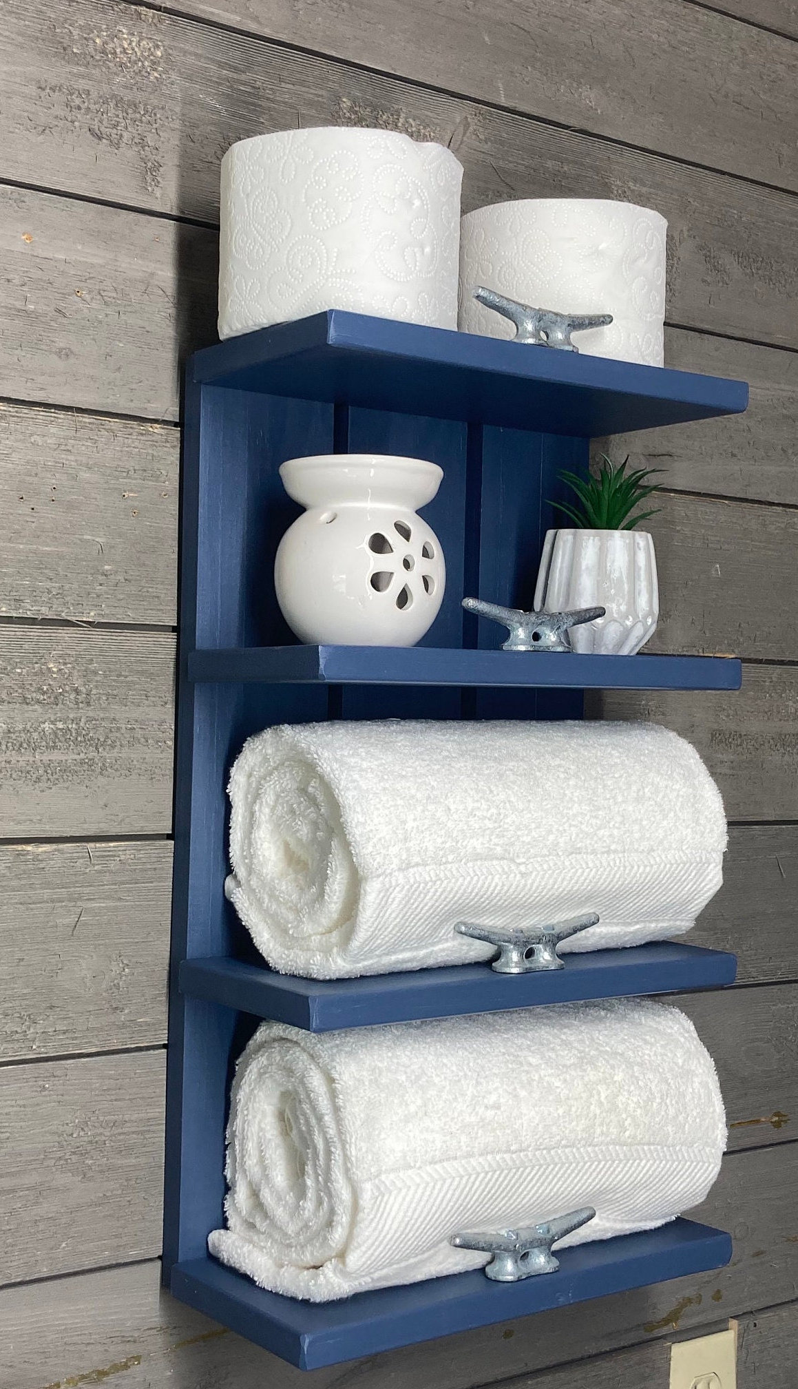 4 Tier Wood Above Toilet Shelves Nautical Decor Open Shelvingwood Hotel Style Towel Rackcoastal Bathroom Shelves With Boat Cleats Etsy