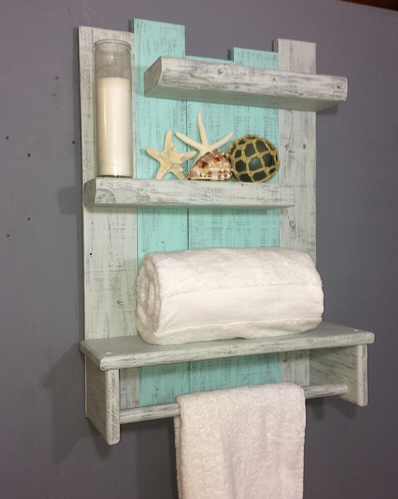 Bathroom Shelves With Towel Bar Beach Decor Shelf With Towel Etsy