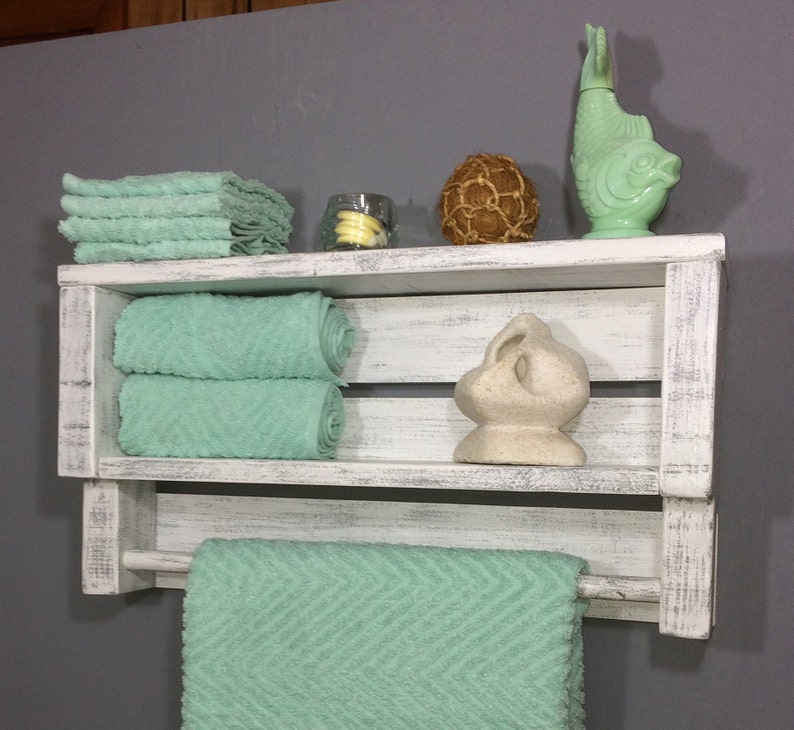Nautical Bathroom Shelf With Towel Bar Pallet Wood Beach Etsy India