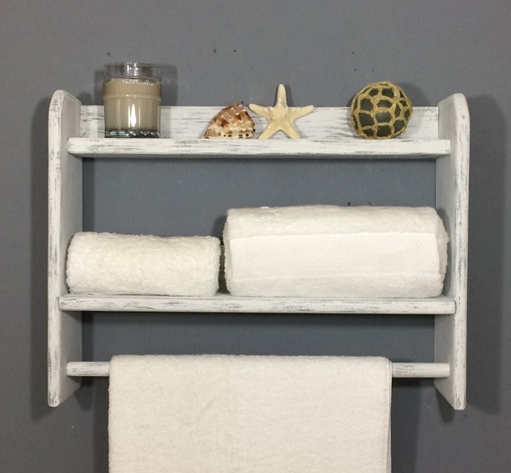 galvanized metal shelf with towel bar