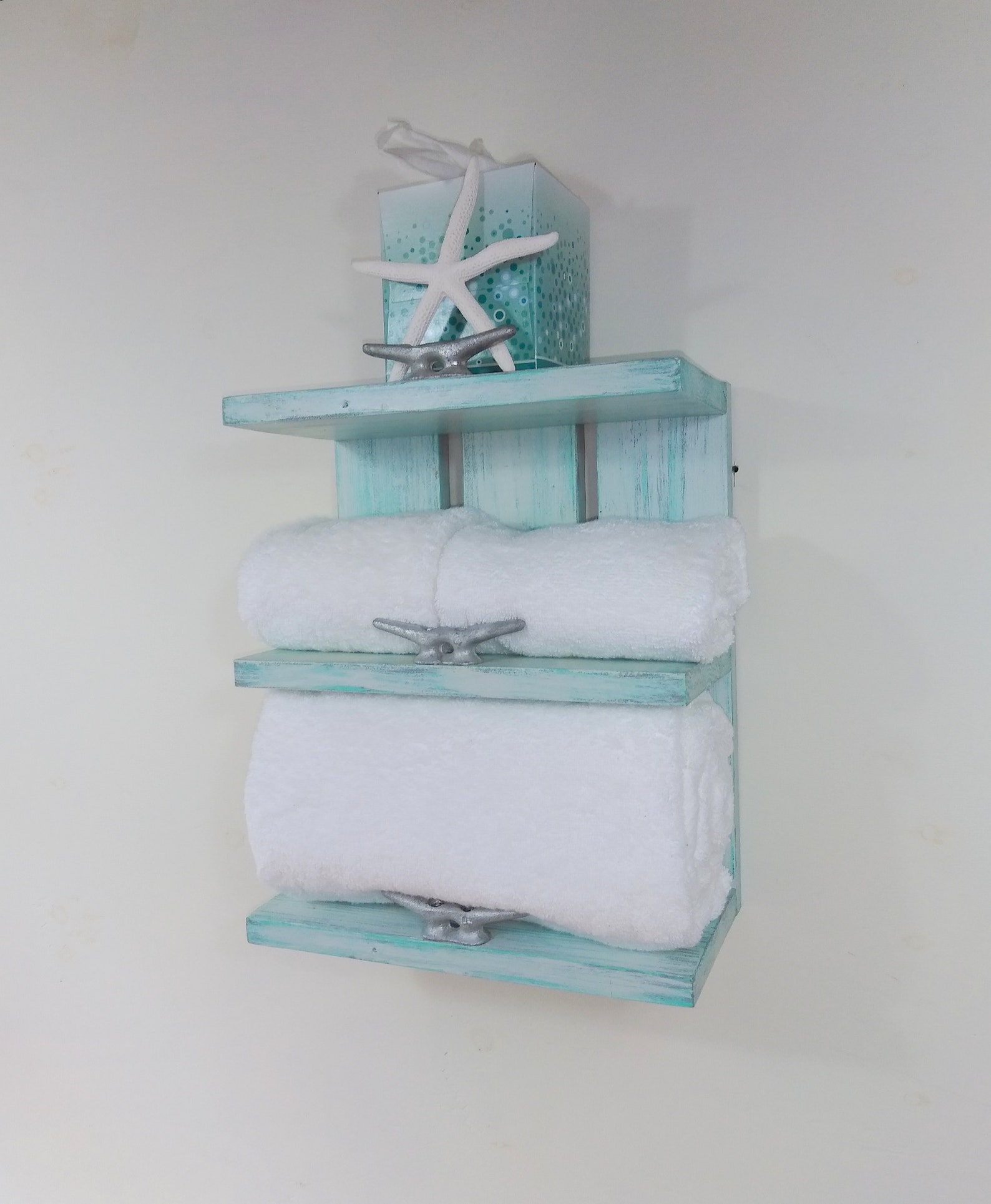 Wooden Beach Wall Decorrolled Towel Rack With Boat Etsy