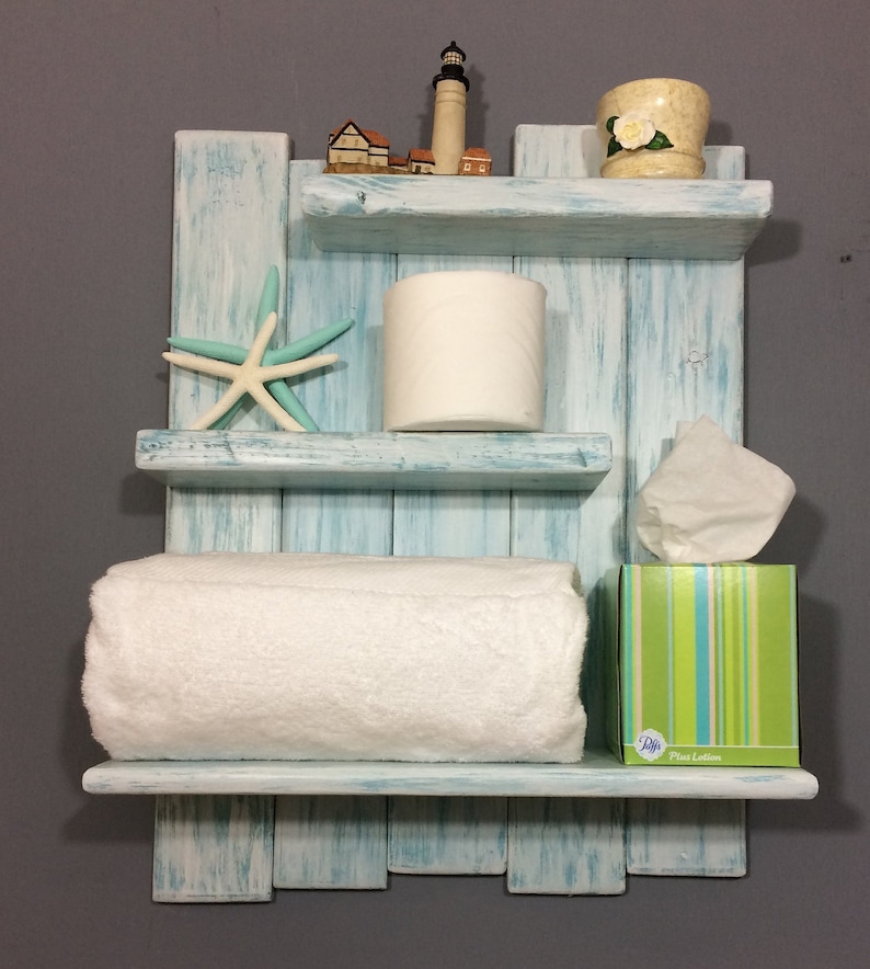 Bathroom Shelving Coastal Decor Shelf Aqua Stain Shelves Etsy