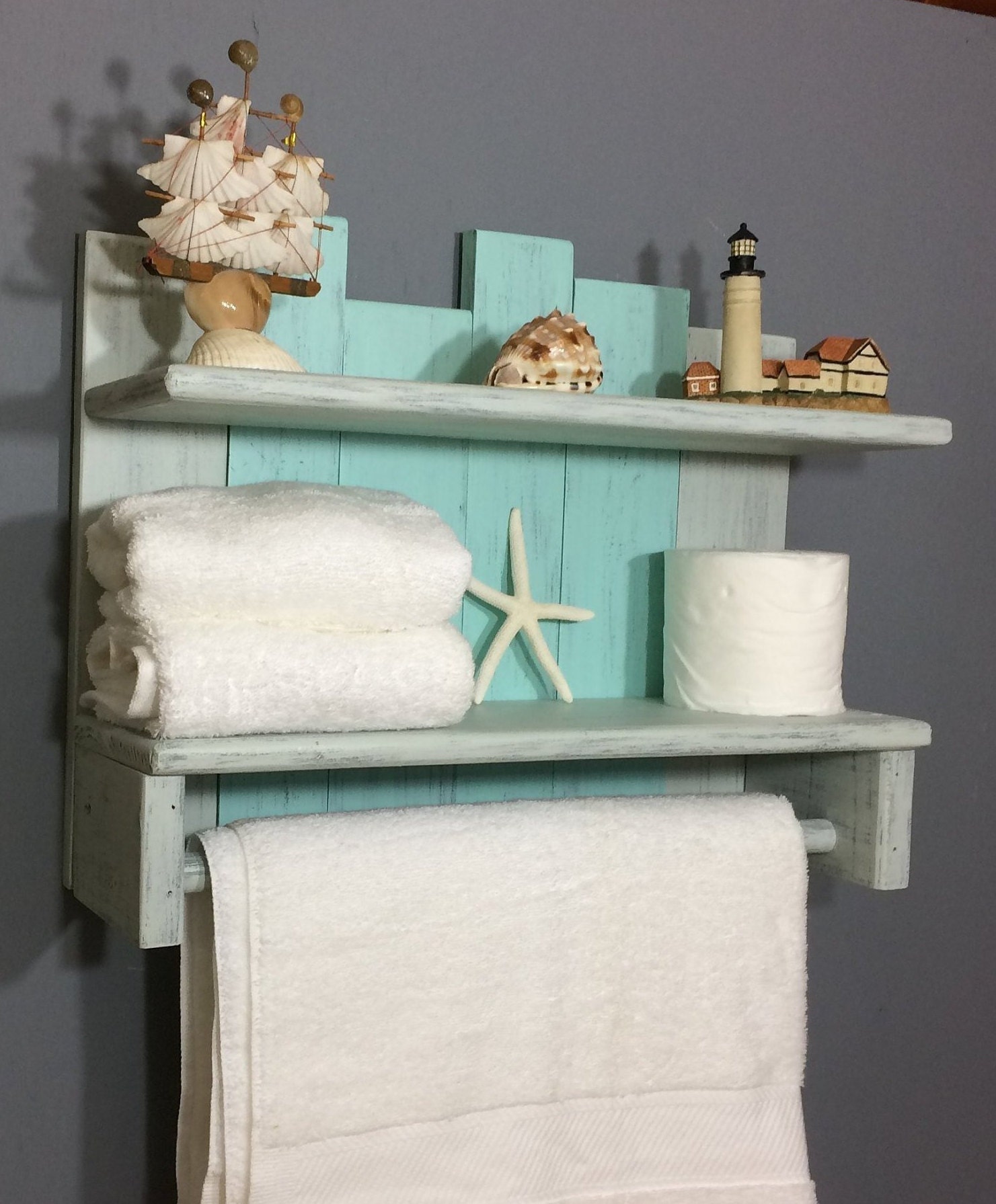 Bathroom wall shelf with towel bar nautical towel rack with | Etsy