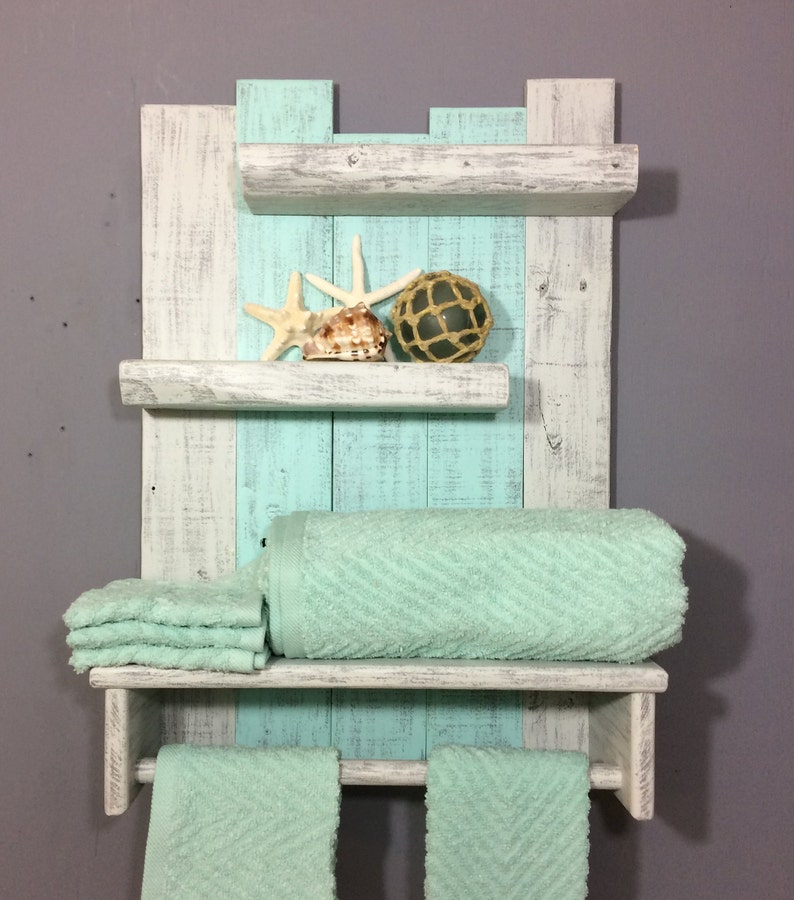 Bathroom Shelves With Towel Bar Beach Decor Shelf With Towel Etsy