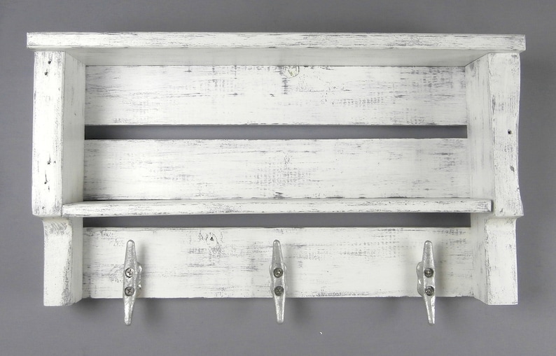 White Beach Shelf With Hooks Coastal White Bathroom Shelf Etsy
