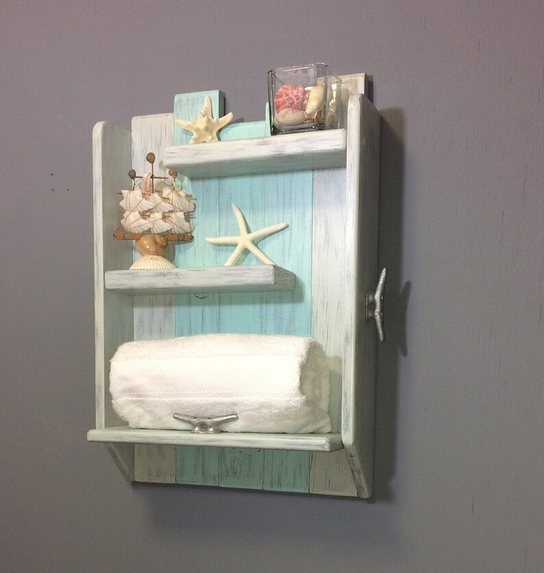 Coastal shelf with towel hooks bathroom shelf with cleats 3 Etsy
