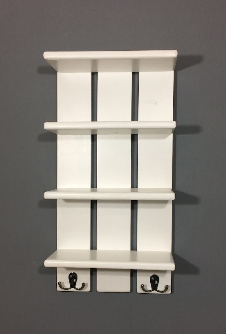 White Coastal Towel Rack With Hooks Bathroom Shelf With Etsy