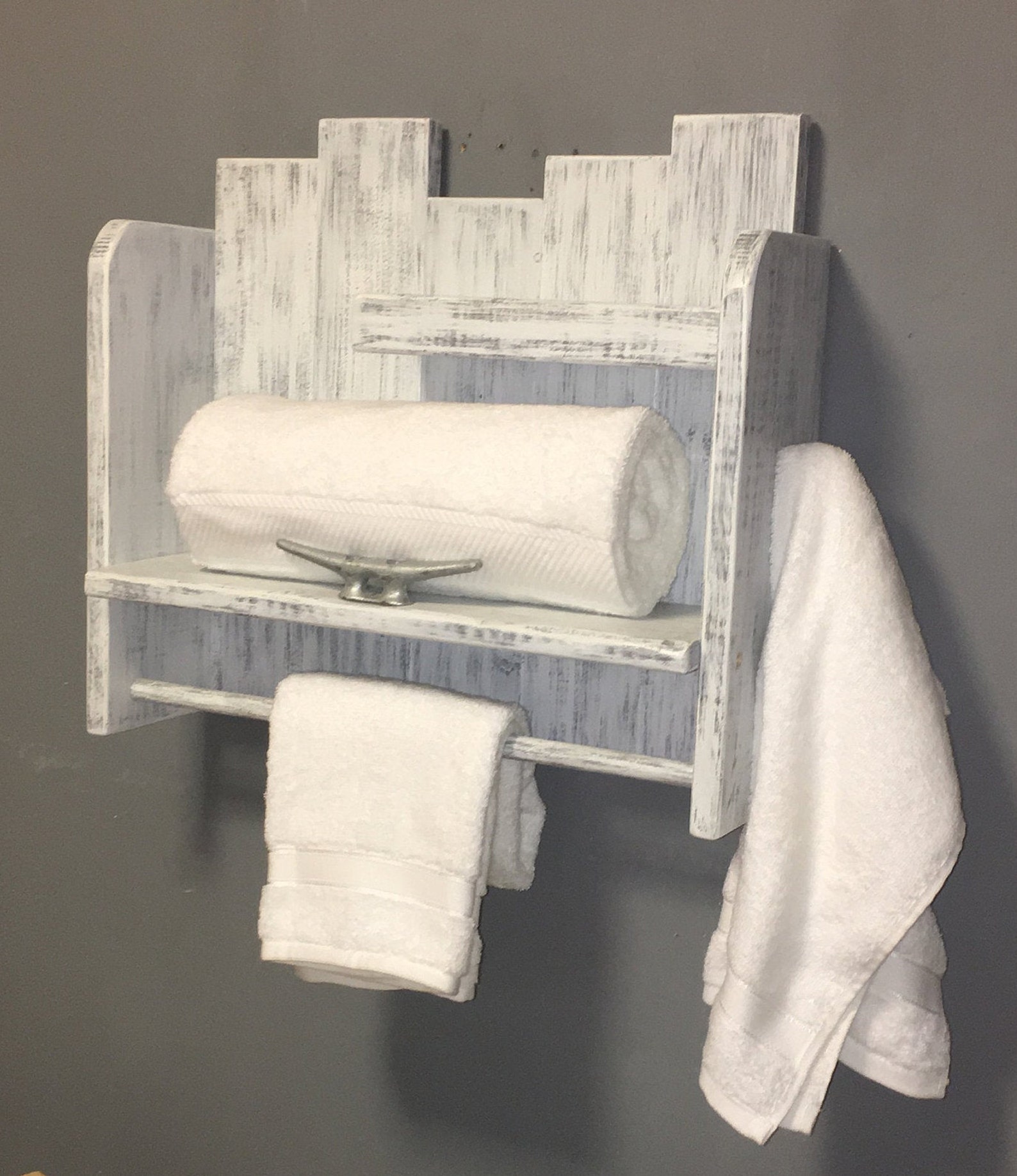 Nautical shelves with towel bar coastal white bathroom shelf Etsy