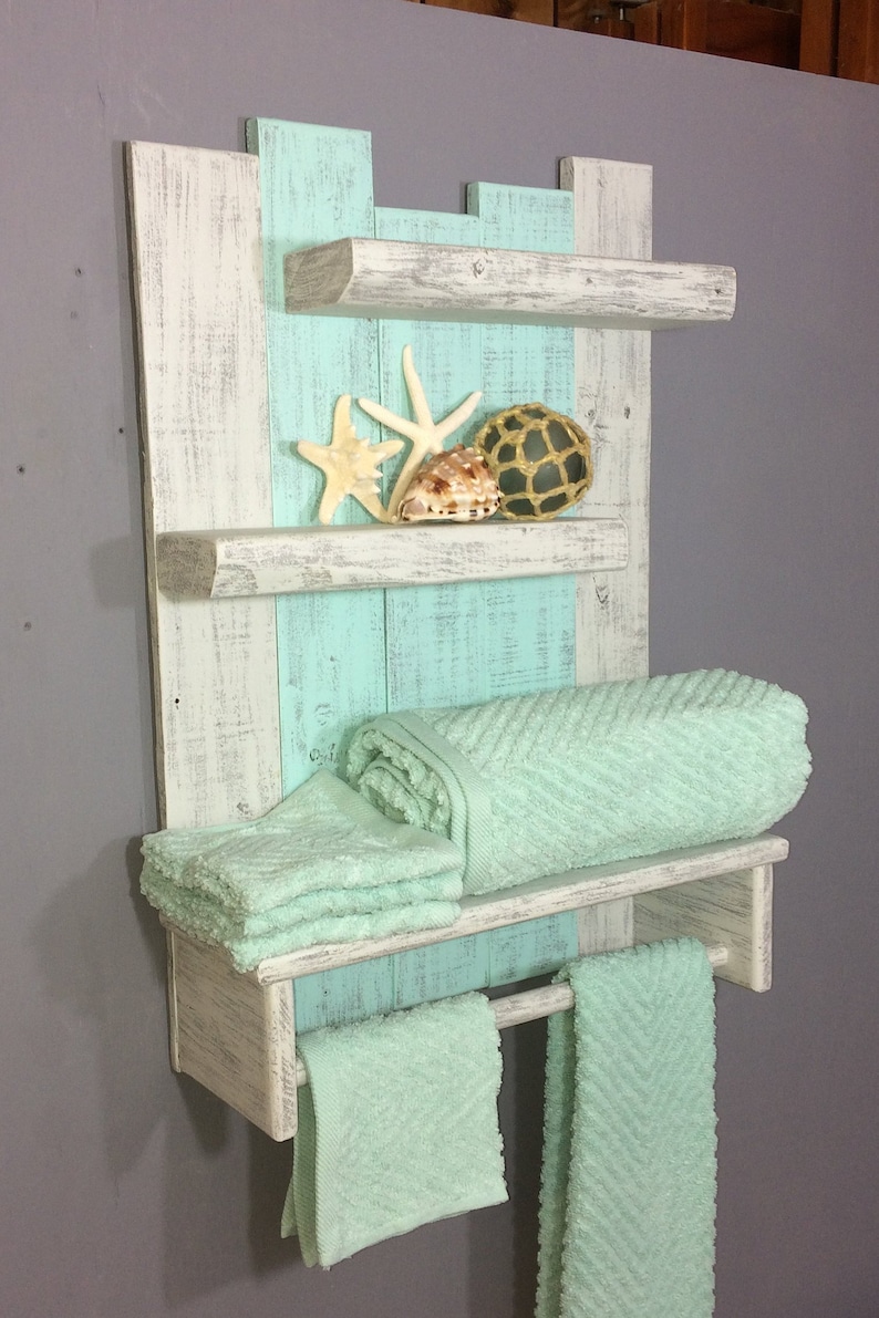 Bathroom Shelves With Towel Bar Beach Decor Shelf With Towel Etsy