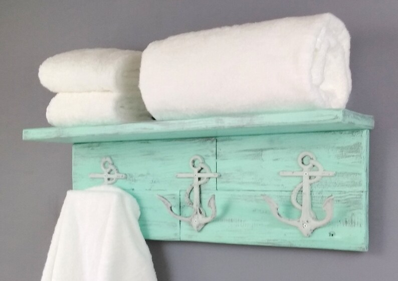 Coastal Bathroom Shelfcoastal Bathroom Shelf With Anchor Etsy