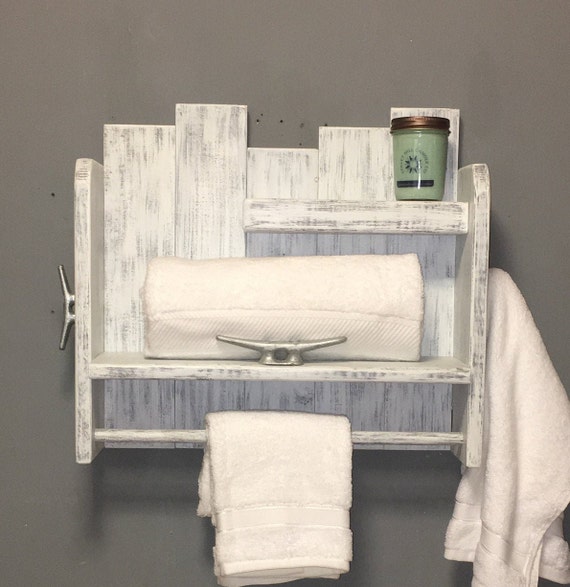 White Towel Rack With Hooks Bathroom With Shelf Wood Towel 