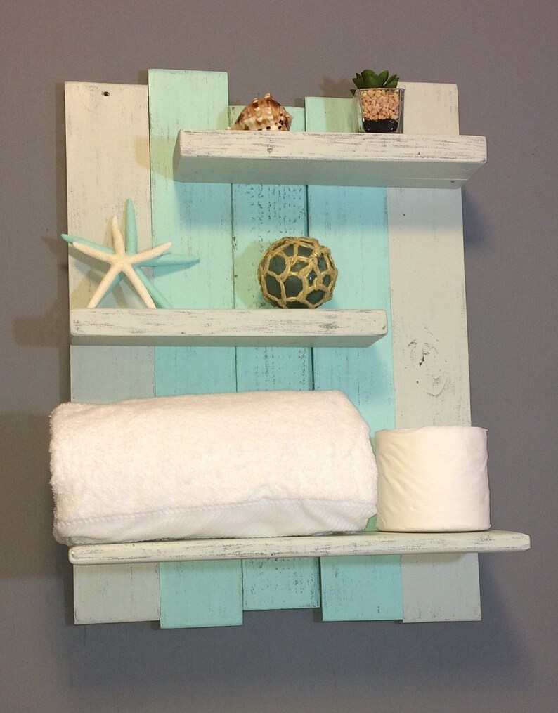 Bathroom Shelving Coastal Decor Shelf Aqua Stain Shelves Etsy