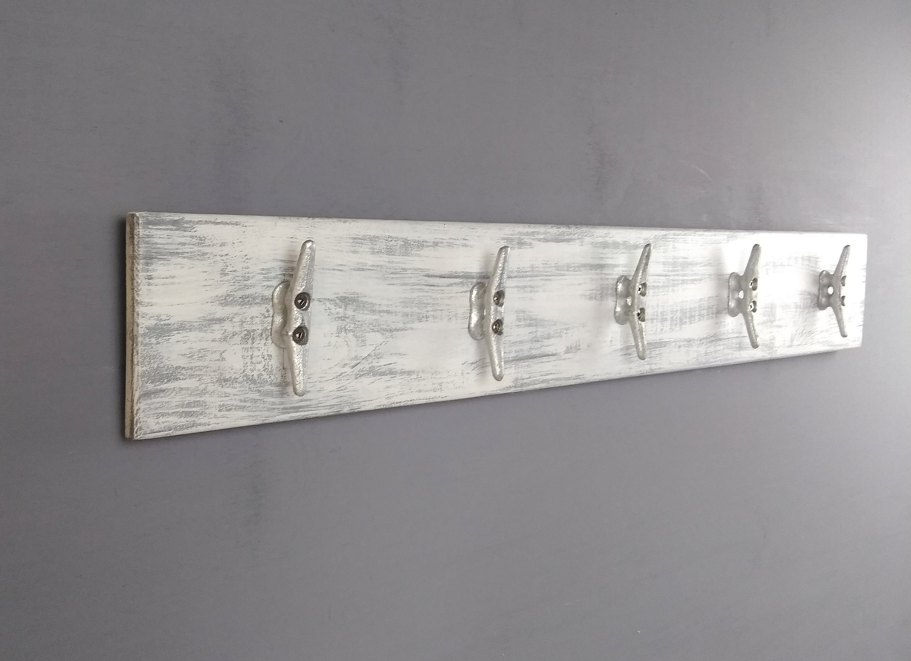 Hand Made Bath Shelf With Boat Cleat Towel Hooks by Blissopia