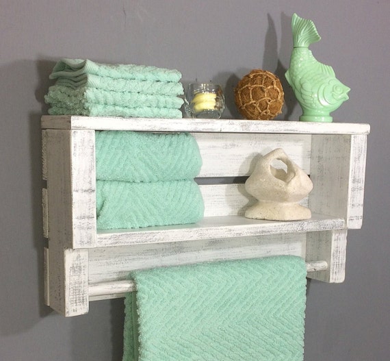Nautical Bathroom Shelf With Towel Bar Pallet Wood Beach - Nautical Bathroom Wall Shelf