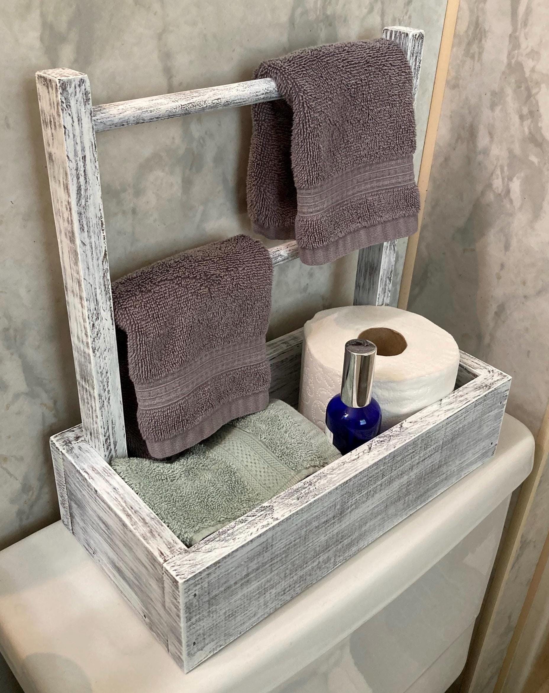 White Coastal Bathroom Caddy Toilet Paper Wash Cloth Storage Etsy