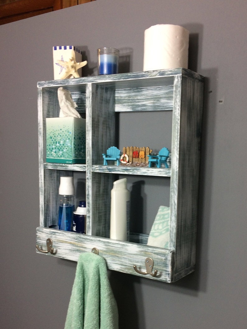 Coastal Shelves Bathroom Shelf With Hooks Towel Hook Shelf Etsy