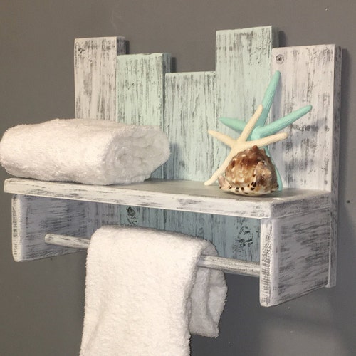 Coastal Bathroom Shelf Nautical Towel Bar Small Beach Wood - Etsy