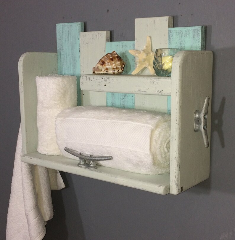 Beach Bathroom Shelf With Hooks Nautical Bathroom Wall Shelf - Etsy