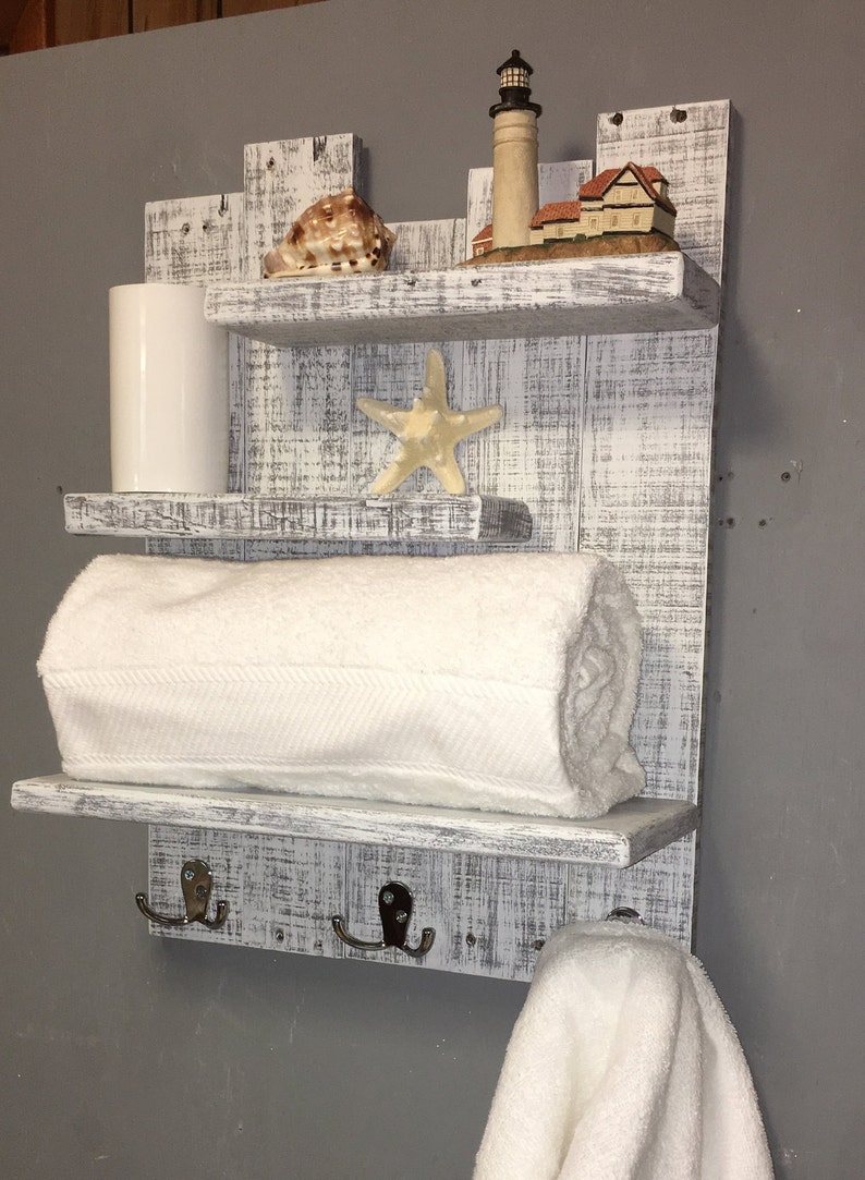 Rustic White Bathroom Shelves Beach Bathroom Shelf Above Etsy