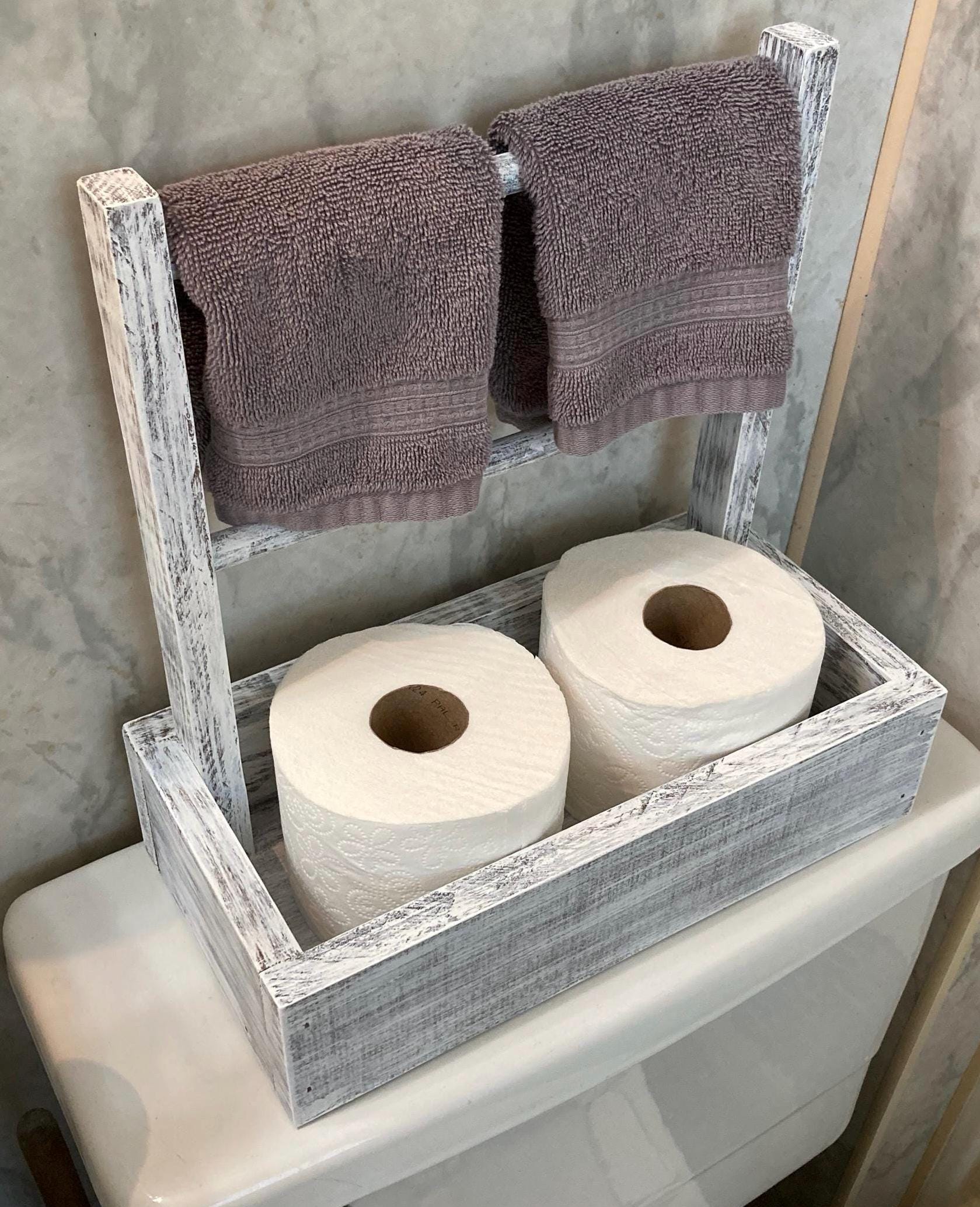 White Coastal Bathroom Caddy Toilet Paper Wash Cloth Storage Etsy