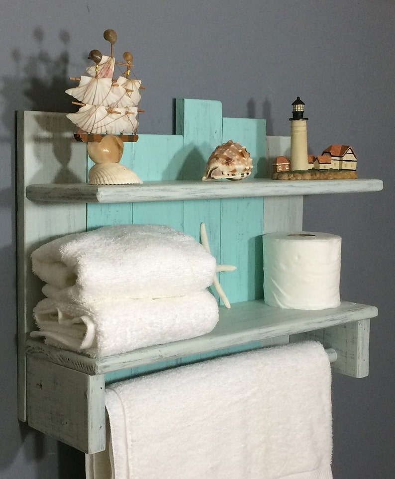 Bathroom Wall Shelf With Towel Bar Nautical Towel Rack With Etsy