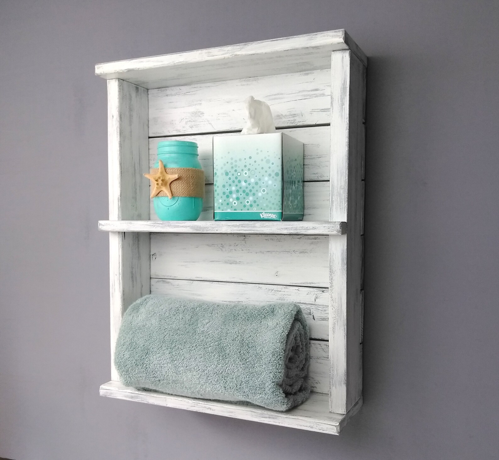 Small Bathroom Shelf for Towels Rustic White Bathroom Shelf | Etsy