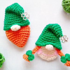 0046 Crochet Pattern - St Patrick gnome brooch Leprechaun Boy and Girl head Brooch, decor - Amigurumi PDF file by Knittoy Etsy