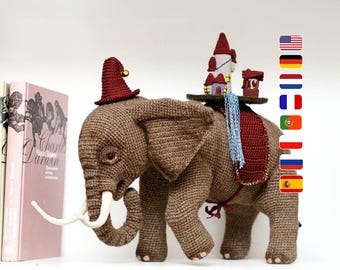 0001 Elephant Crochet Pattern - Elephant - Step-by-step Crochet tutorial PDF file to make Elephant and the Houses by Alexandra Simba Etsy